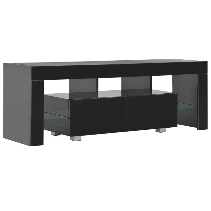 TV Cabinet with LED Lights High Gloss Black 130x35x45 cm