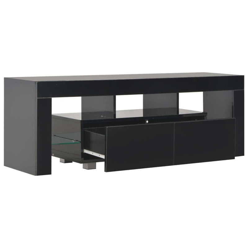 TV Cabinet with LED Lights High Gloss Black 130x35x45 cm