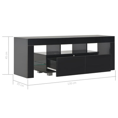 TV Cabinet with LED Lights High Gloss Black 130x35x45 cm