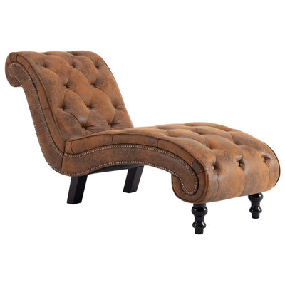 Chaise Lounge Brown Faux Suede Leather