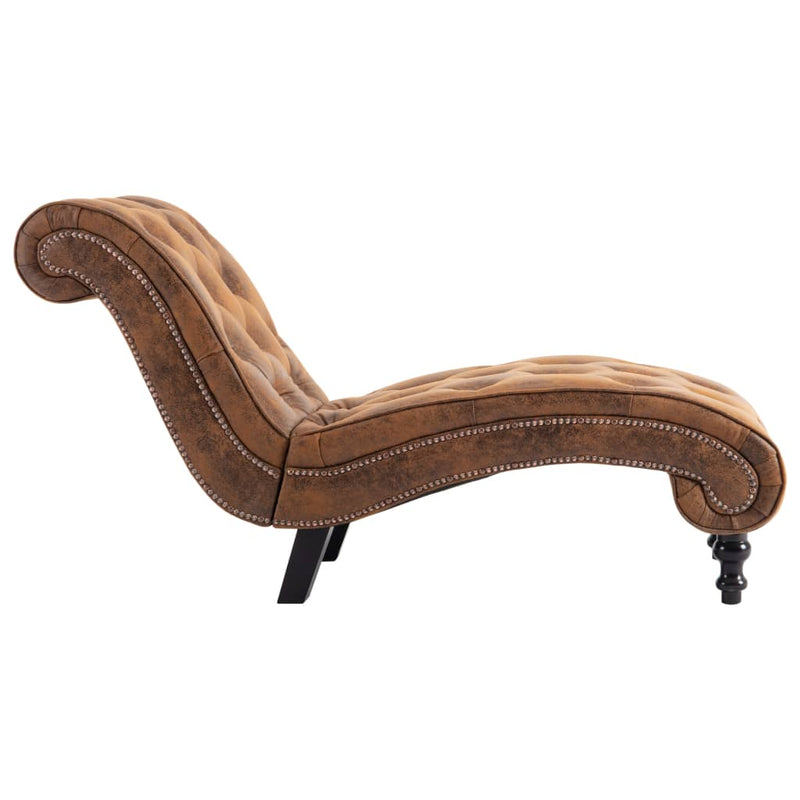 Chaise Lounge Brown Faux Suede Leather