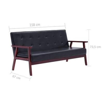 3-Seater Sofa Black Faux Leather