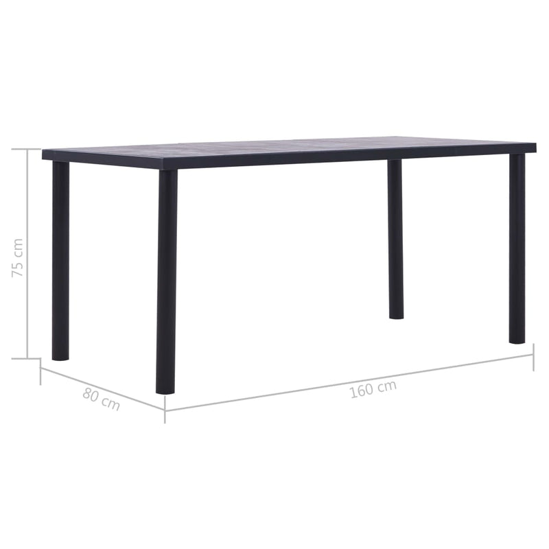 Dining Table Black and Concrete Grey 160x80x75 cm MDF