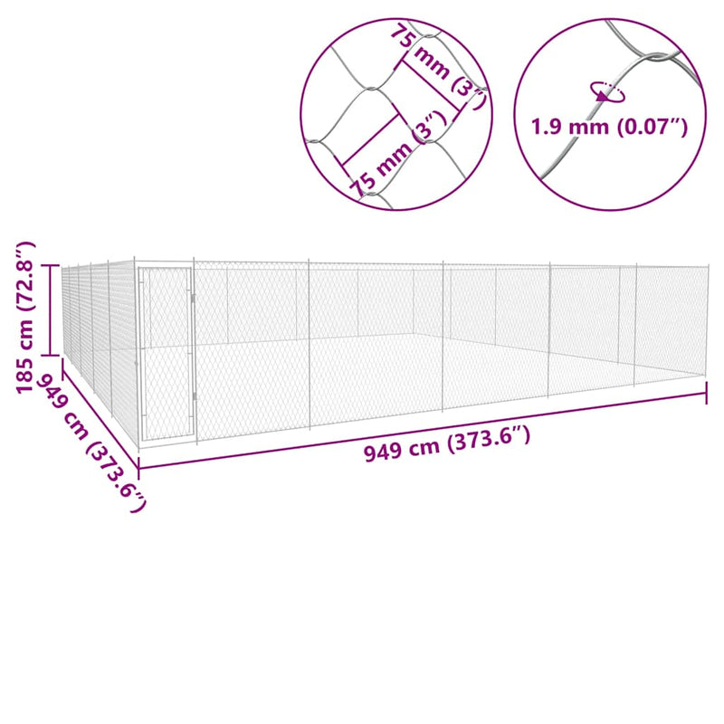 Outdoor Dog Kennel Galvanised Steel 950x950x185 cm
