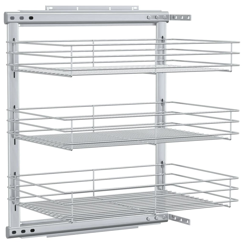 3-Tier Pull-out Kitchen Wire Basket Silver 47x35x56 cm