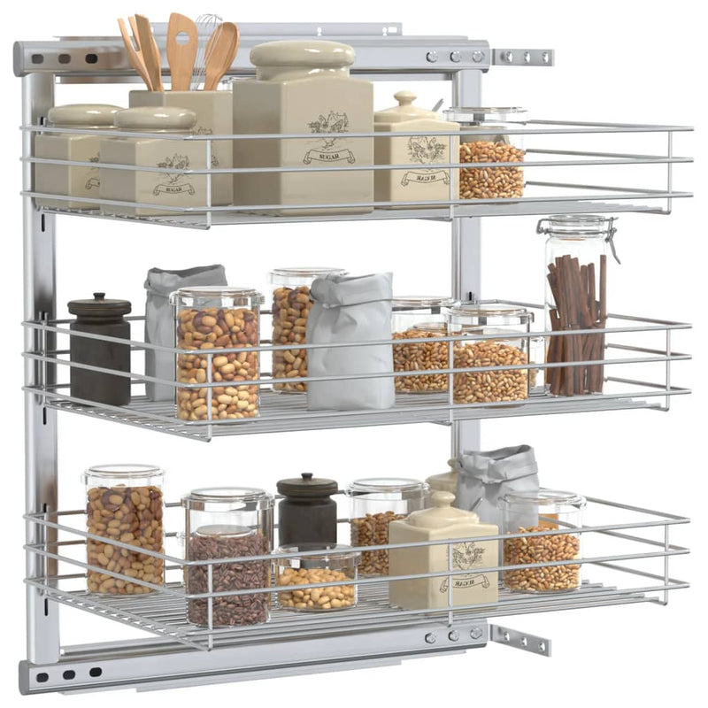 3-Tier Pull-out Kitchen Wire Basket Silver 47x35x56 cm