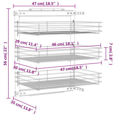 3-Tier Pull-out Kitchen Wire Basket Silver 47x35x56 cm