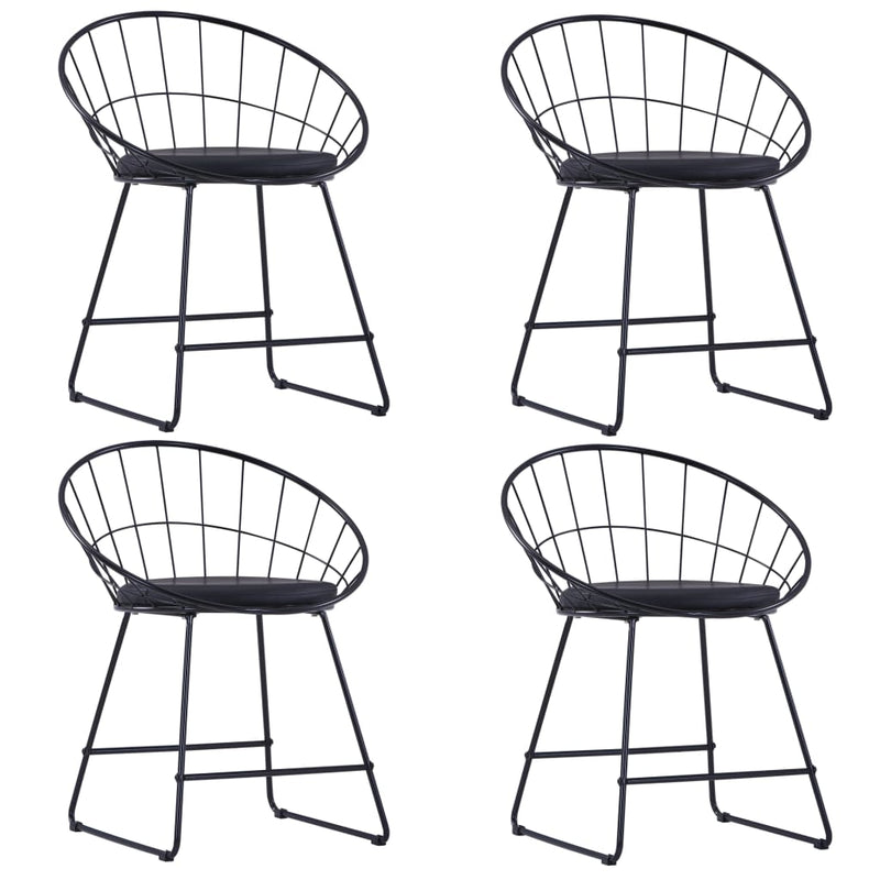 Dining Chairs with Faux Leather Seats 4 pcs Black Steel