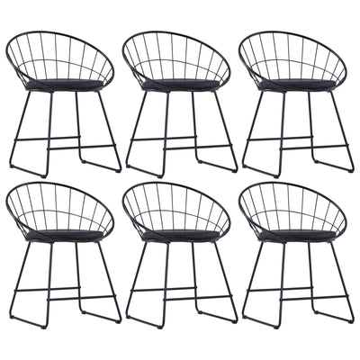 Dining Chairs with Faux Leather Seats 6 pcs Black Steel