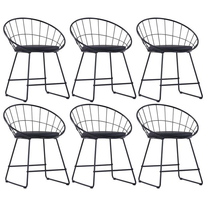 Dining Chairs with Faux Leather Seats 6 pcs Black Steel