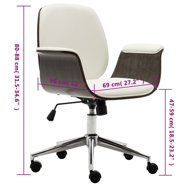 Office Chair White Bent Wood and Faux Leather