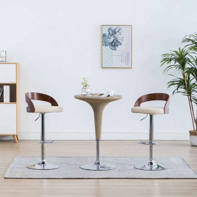 Bar Stools 2 pcs Cream Faux Leather and Bentwood