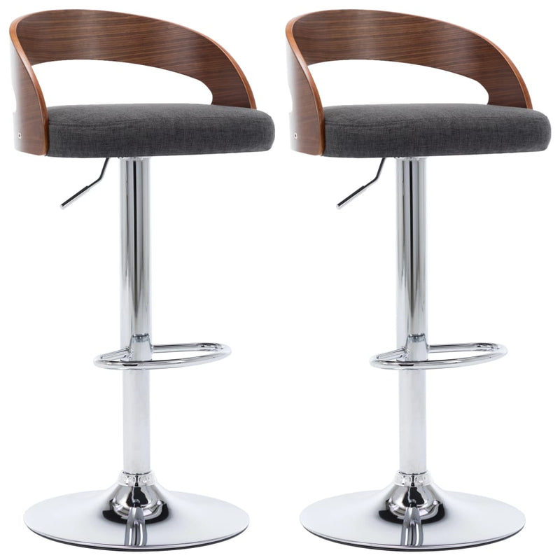 Bar Stools 2 pcs Dark Grey Fabric and Bentwood