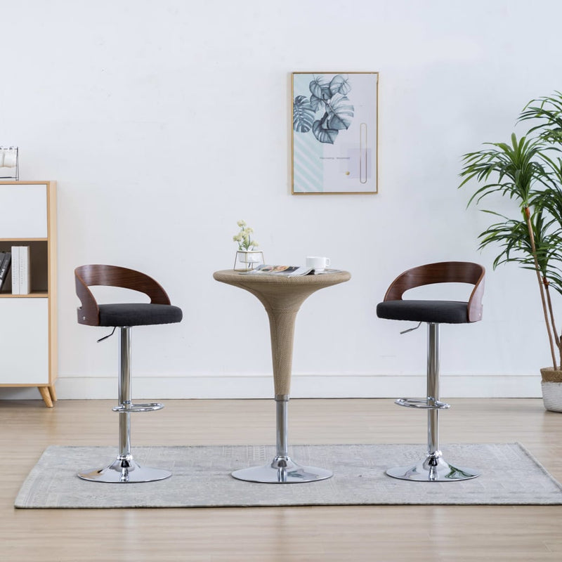 Bar Stools 2 pcs Dark Grey Fabric and Bentwood