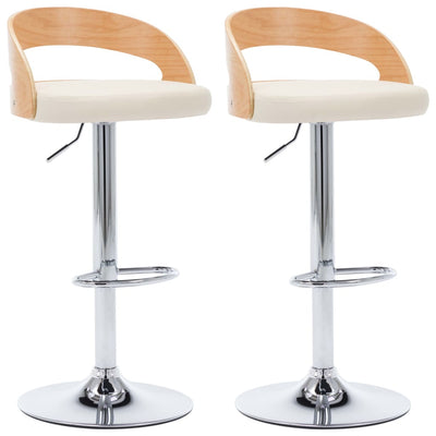 Bar Stools 2 pcs Cream Faux Leather and Bentwood