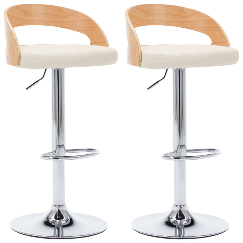 Bar Stools 2 pcs Cream Faux Leather and Bentwood