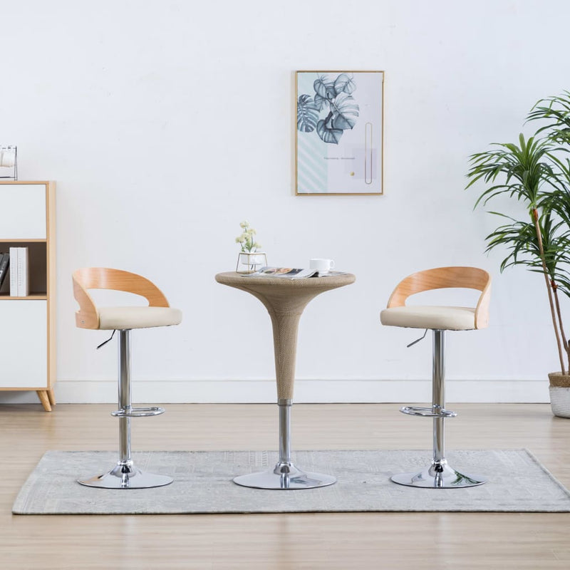 Bar Stools 2 pcs Cream Faux Leather and Bentwood