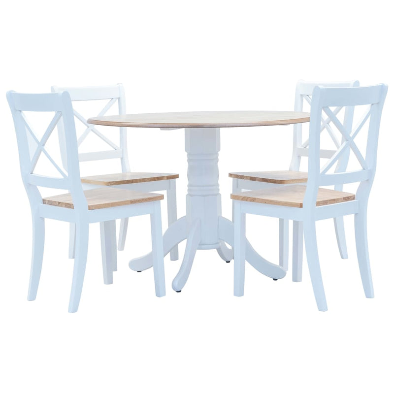 5 Piece Dining Set Solid Rubber Wood White and Brown