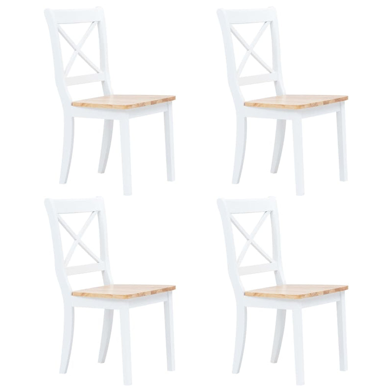 5 Piece Dining Set Solid Rubber Wood White and Brown