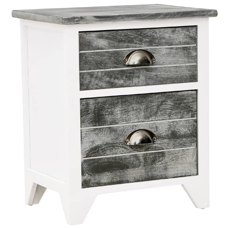 Nightstand Grey and White 38x28x45 cm Paulownia Wood