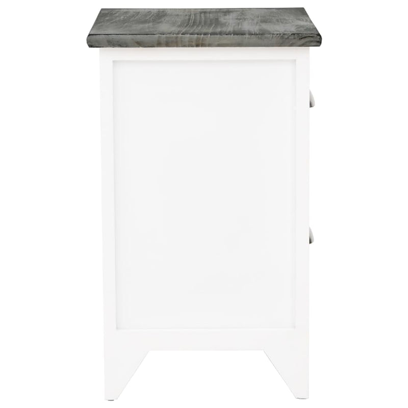 Nightstand Grey and White 38x28x45 cm Paulownia Wood