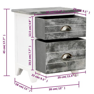 Nightstand Grey and White 38x28x45 cm Paulownia Wood