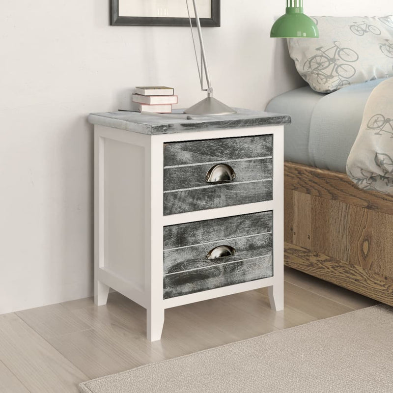 Nightstand Grey and White 38x28x45 cm Paulownia Wood