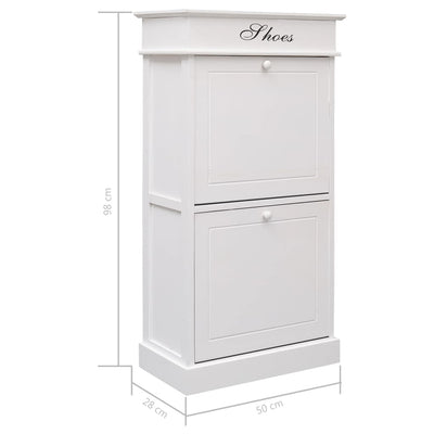 Shoe Cabinet White 50x28x98 cm Paulownia Wood