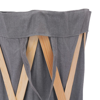 Folding Laundry Basket Grey Wood and Fabric