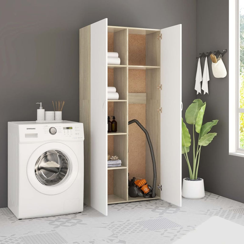 Storage Cabinet White and Sonoma Oak 80x35.5x180 cm Engineered Wood