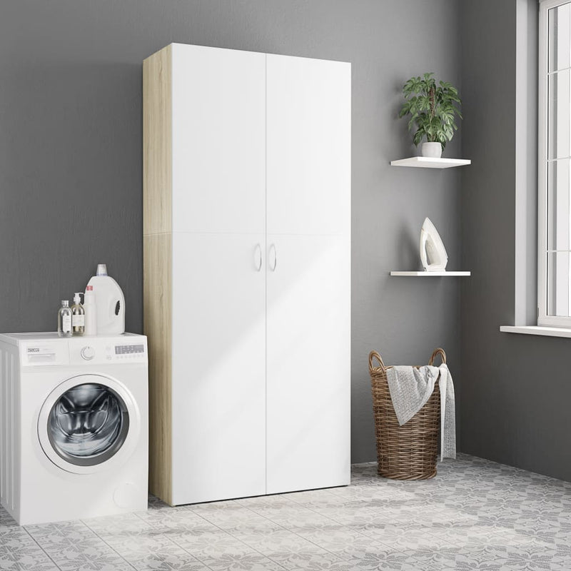 Storage Cabinet White and Sonoma Oak 80x35.5x180 cm Engineered Wood