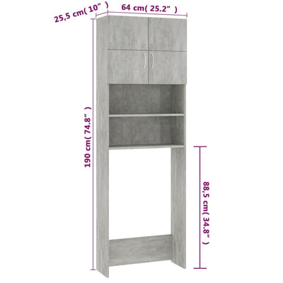 Washing Machine Cabinet Concrete Grey 64x25.5x190 cm Engineered Wood