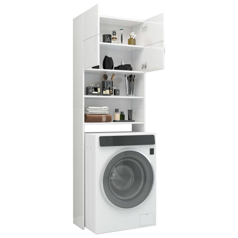 Washing Machine Cabinet High Gloss White 64x25.5x190 cm