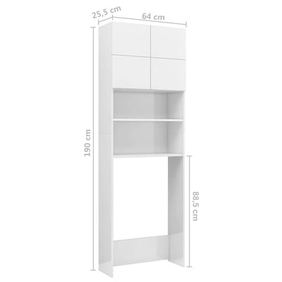 Washing Machine Cabinet High Gloss White 64x25.5x190 cm