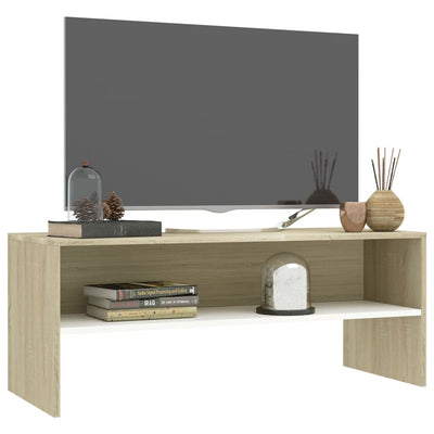 TV Cabinet White and Sonoma Oak 100x40x40 cm Engineered Wood