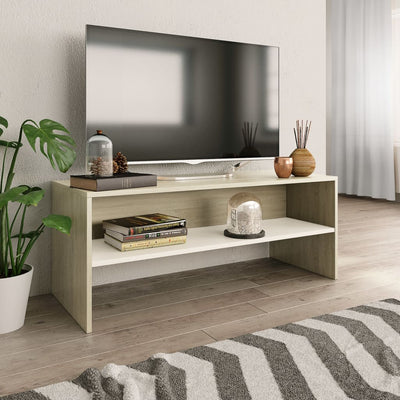 TV Cabinet White and Sonoma Oak 100x40x40 cm Engineered Wood