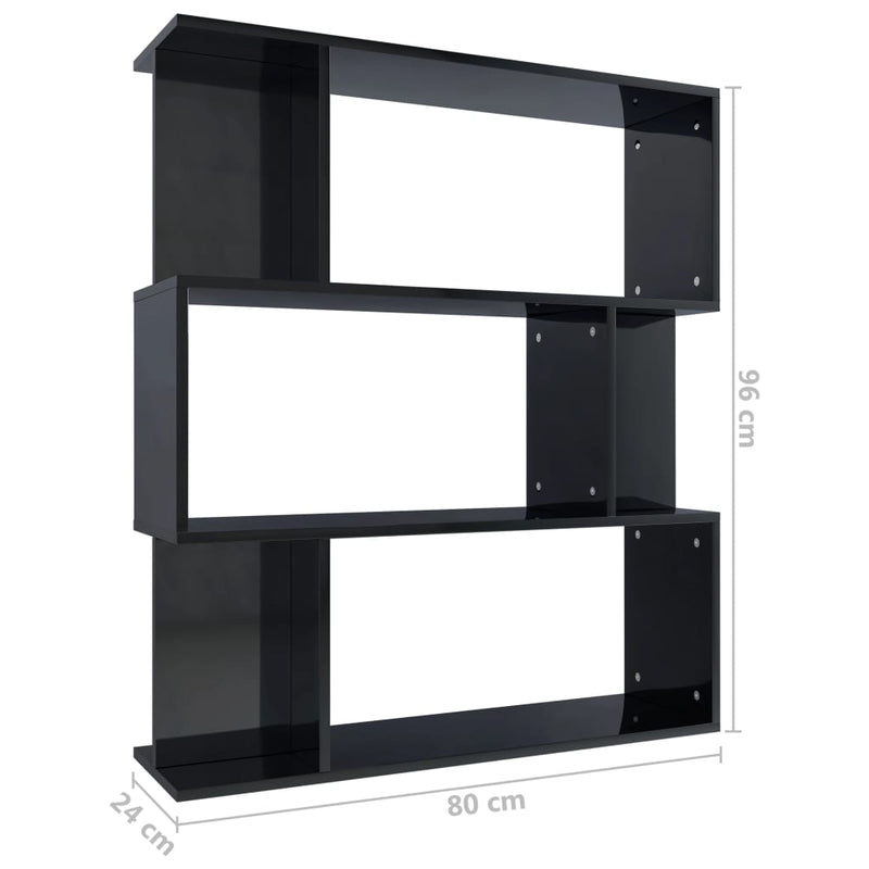 Book Cabinet/Room Divider High Gloss Black 80x24x96 cm