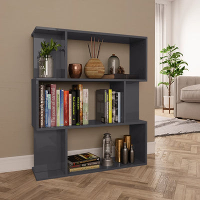 Book Cabinet/Room Divider High Gloss Grey 80x24x96 cm Engineered Wood