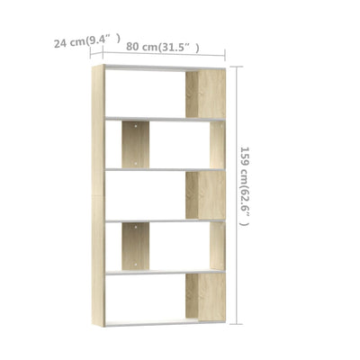 Book Cabinet/Room Divider White and Sonoma Oak 80x24x159 cm