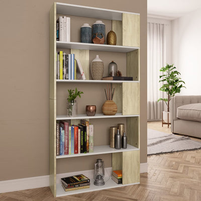 Book Cabinet/Room Divider White and Sonoma Oak 80x24x159 cm