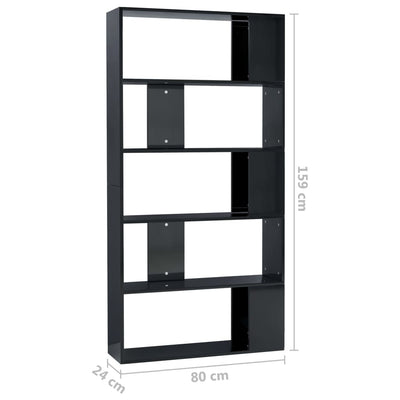 Book Cabinet/Room Divider High Gloss Black 80x24x159 cm