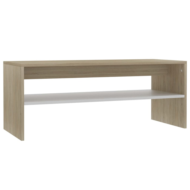 Coffee Table White and Sonoma Oak 100x40x40 cm Engineered Wood