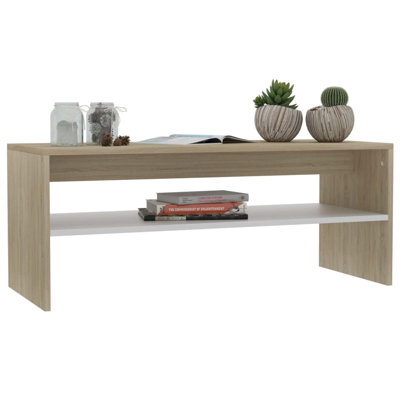 Coffee Table White and Sonoma Oak 100x40x40 cm Engineered Wood