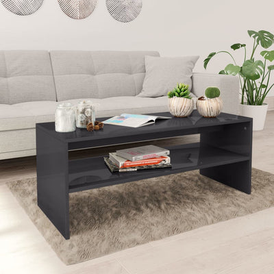 Coffee Table High Gloss Grey 100x40x40 cm Engineered Wood