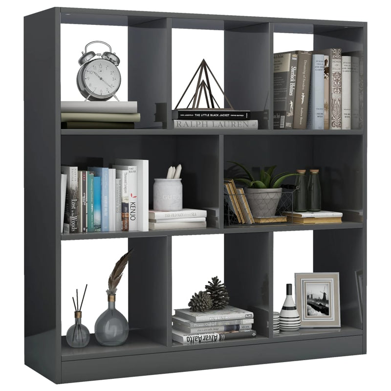 Book Cabinet High Gloss Grey 97.5x29.5x100 cm Engineered Wood