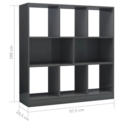 Book Cabinet High Gloss Grey 97.5x29.5x100 cm Engineered Wood