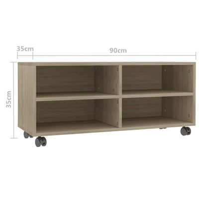 TV Cabinet with Castors Sonoma Oak 90x35x35 cm Engineered Wood