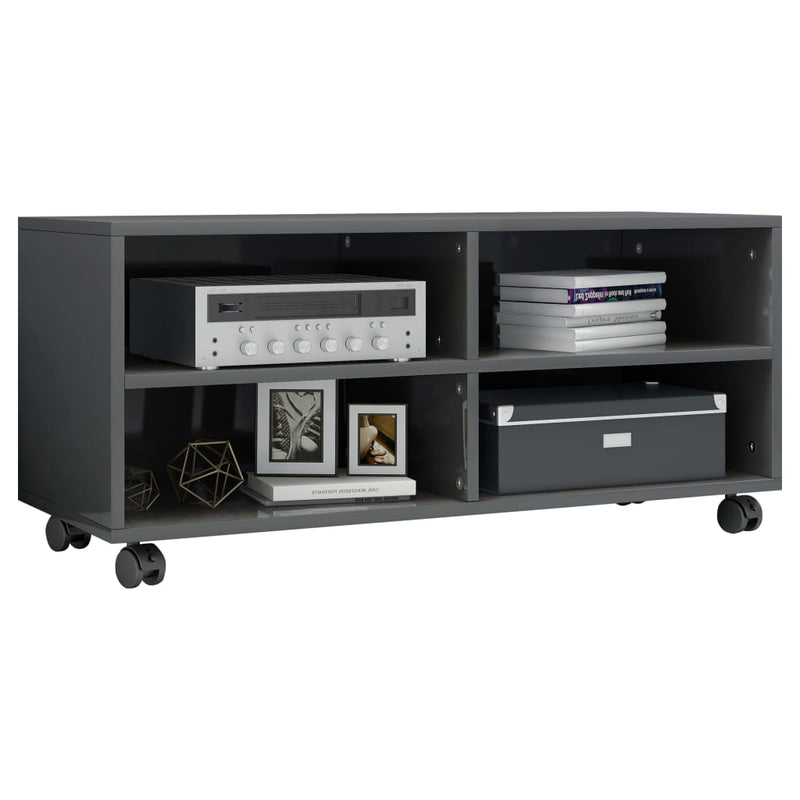 TV Cabinet with Castors High Gloss Grey 90x35x35 cm Engineered Wood