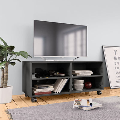 TV Cabinet with Castors High Gloss Grey 90x35x35 cm Engineered Wood