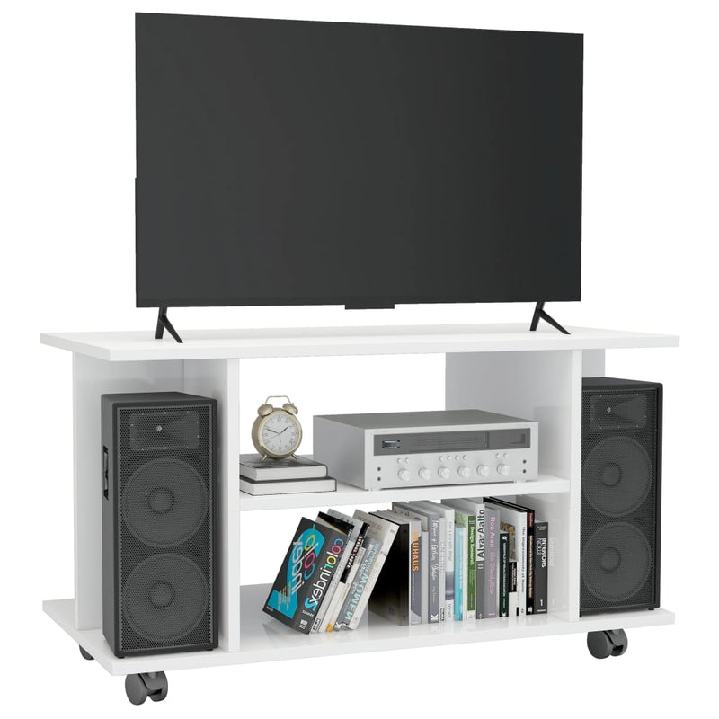 TV Cabinet with Castors High Gloss White 80x40x45 cm Engineered Wood